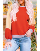 Orange Color Block Side Slits Raglan Sleeve Loose Fit Top - S