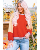 Orange Color Block Side Slits Raglan Sleeve Loose Fit Top - XL