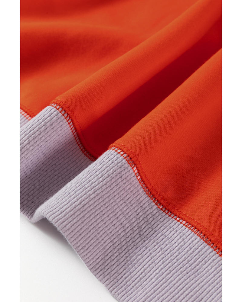 Orange Color Block Side Slits Raglan Sleeve Loose Fit Top - XL