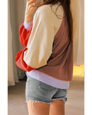 Orange Color Block Side Slits Raglan Sleeve Loose Fit Top - XL