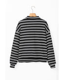 Black Stripe Textured Quarter Zip Collar Long Sleeve Top - M