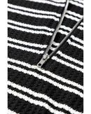 Black Stripe Textured Quarter Zip Collar Long Sleeve Top - M