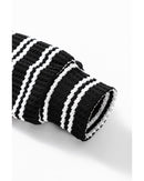 Black Stripe Textured Quarter Zip Collar Long Sleeve Top - M