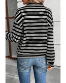 Black Stripe Textured Quarter Zip Collar Long Sleeve Top - XL