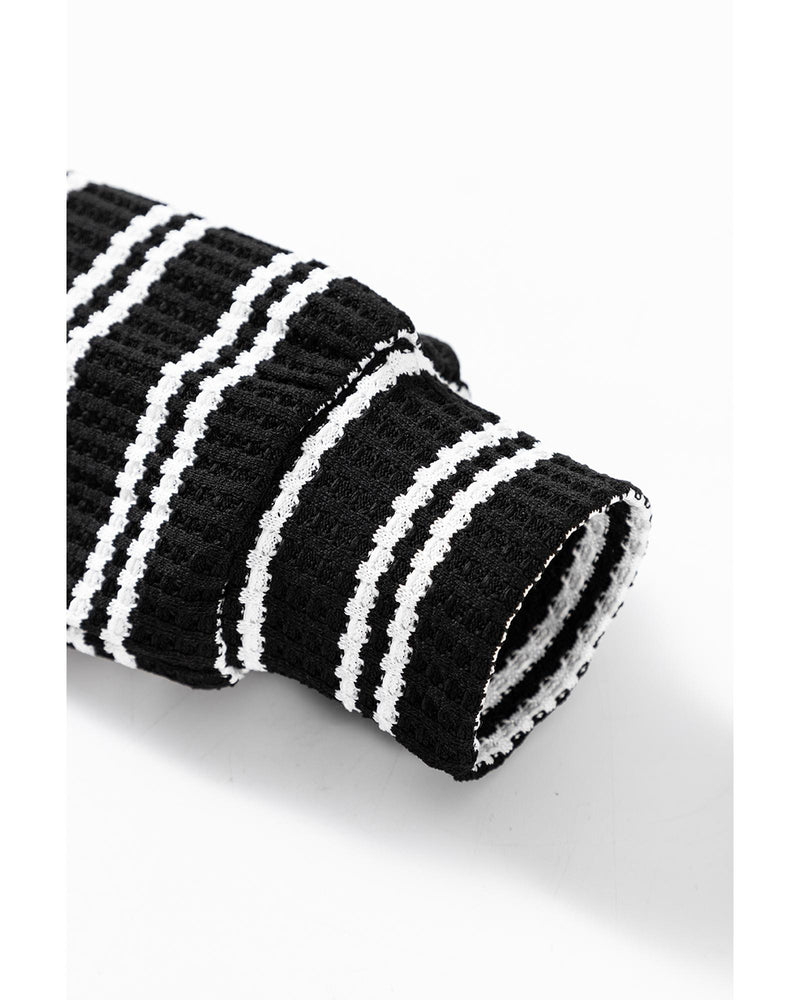 Black Stripe Textured Quarter Zip Collar Long Sleeve Top - XL