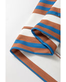 White Striped Floral Printed Patchwork Lantern Sleeve Blouse - XL