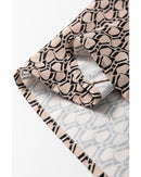 Khaki Geometric Print Notched Neck Puff Sleeve Blouse - L