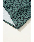 Green Geometric Print Notched Neck Puff Sleeve Blouse - L