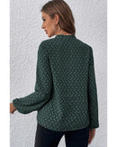 Green Geometric Print Notched Neck Puff Sleeve Blouse - S