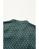 Green Geometric Print Notched Neck Puff Sleeve Blouse - XL
