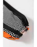 Orange Polka Dot Vertical Striped Printed Puff Sleeve Blouse - M