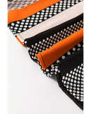 Orange Polka Dot Vertical Striped Printed Puff Sleeve Blouse - M