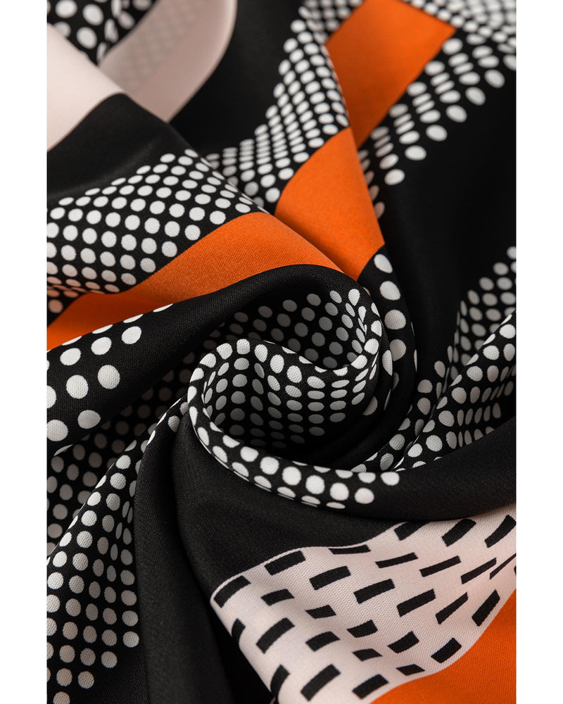 Orange Polka Dot Vertical Striped Printed Puff Sleeve Blouse - S