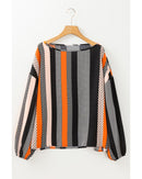 Orange Polka Dot Vertical Striped Printed Puff Sleeve Blouse - S