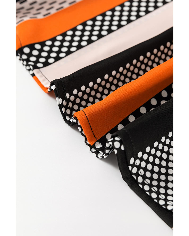 Orange Polka Dot Vertical Striped Printed Puff Sleeve Blouse - S