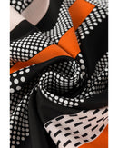 Orange Polka Dot Vertical Striped Printed Puff Sleeve Blouse - XL