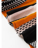 Orange Geo Print Colorblock Notched V Neck Blouse - L