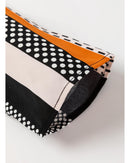 Orange Geo Print Colorblock Notched V Neck Blouse - L