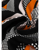 Orange Geo Print Colorblock Notched V Neck Blouse - S