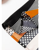 Orange Geo Print Colorblock Notched V Neck Blouse - XL