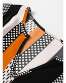 Orange Geo Print Colorblock Notched V Neck Blouse - XL