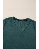Mist Green Solid Color Long Sleeve V Neck Top - L