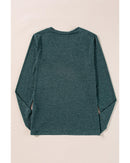 Mist Green Solid Color Long Sleeve V Neck Top - L