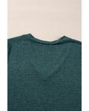 Mist Green Solid Color Long Sleeve V Neck Top - L