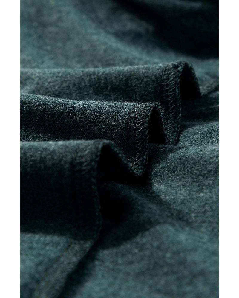 Mist Green Solid Color Long Sleeve V Neck Top - M