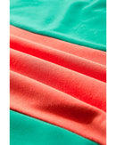 Grapefruit Orange Color Block Patchwork Collared V Neck Loose Top - XL