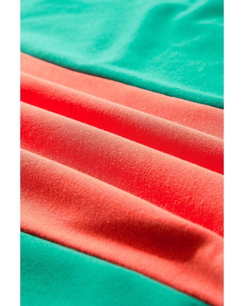 Grapefruit Orange Color Block Patchwork Collared V Neck Loose Top - XL