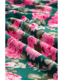 Green Floral Printed Tied Collar Puff Sleeve Blouse - XL