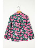Green Floral Printed Tied Collar Puff Sleeve Blouse - XL