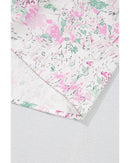 Pink Floral Print Shirred Balloon Sleeve Keyhole Back Babydoll Blouse - M