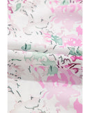 Pink Floral Print Shirred Balloon Sleeve Keyhole Back Babydoll Blouse - M