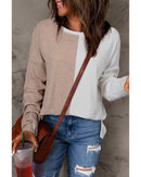 Khaki Colorblock Long Sleeve Crew Neck Top - L