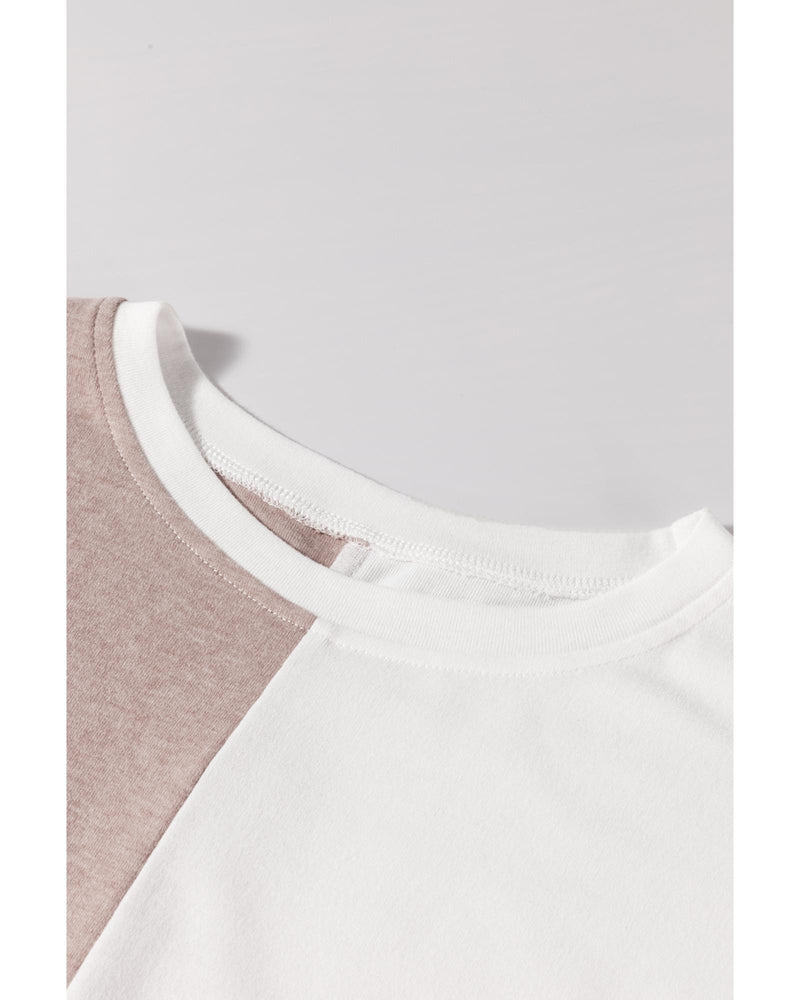 Khaki Colorblock Long Sleeve Crew Neck Top - S