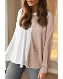 Khaki Colorblock Long Sleeve Crew Neck Top - XL