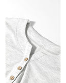 Light Grey Two Tone Contrast Waffle Knit Patched Buttoned V Neck Top - XL