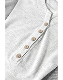 Light Grey Two Tone Contrast Waffle Knit Patched Buttoned V Neck Top - XL