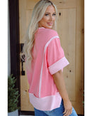 Peach Blossom Half Sleeve Raw Seam High Low Side Split Top - M