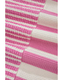 Pink Stripe Patchwork Textured Short Sleeve High Low Loose Top - S