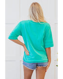 Mint Green Solid Color Half Sleeve Buttons Henley Top - M