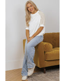 White Lace Crochet Short Sleeve Round Neck T Shirt - XL