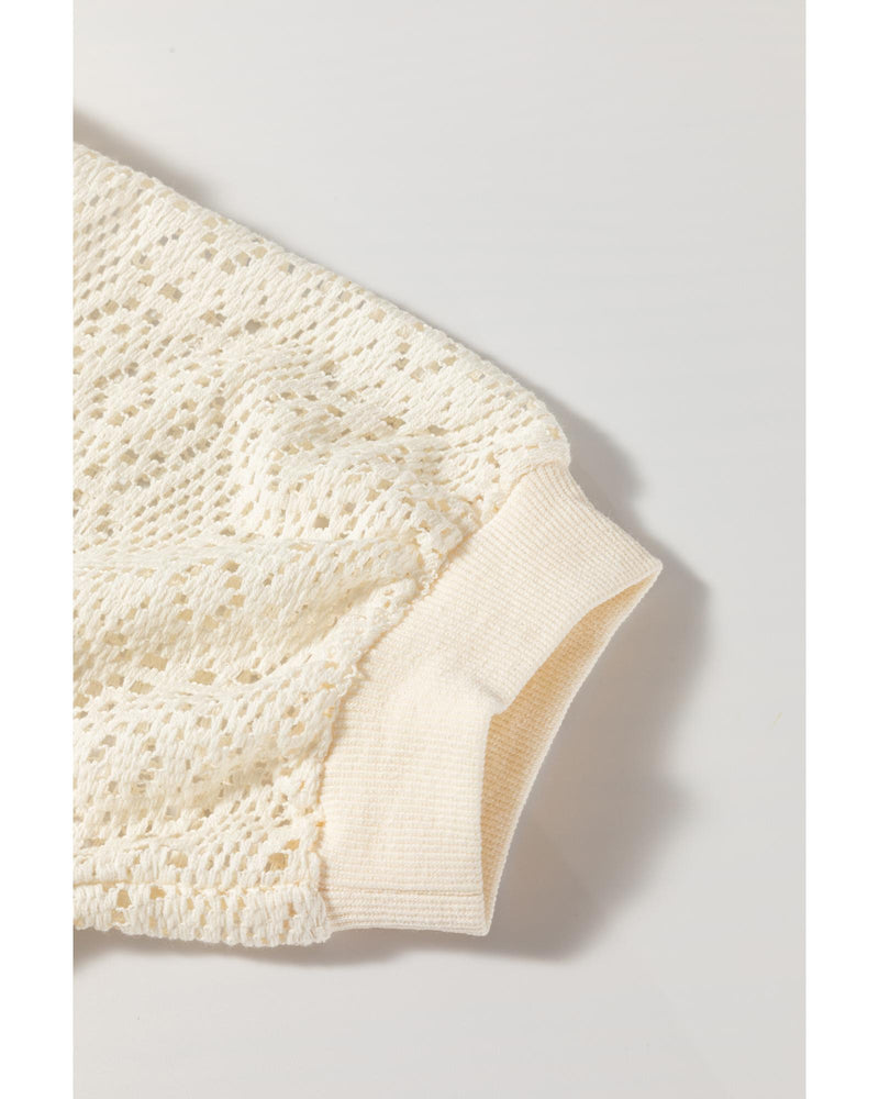 Jet Stream Lace Crochet Short Sleeve Round Neck T Shirt - M