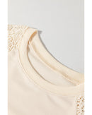 Jet Stream Lace Crochet Short Sleeve Round Neck T Shirt - M