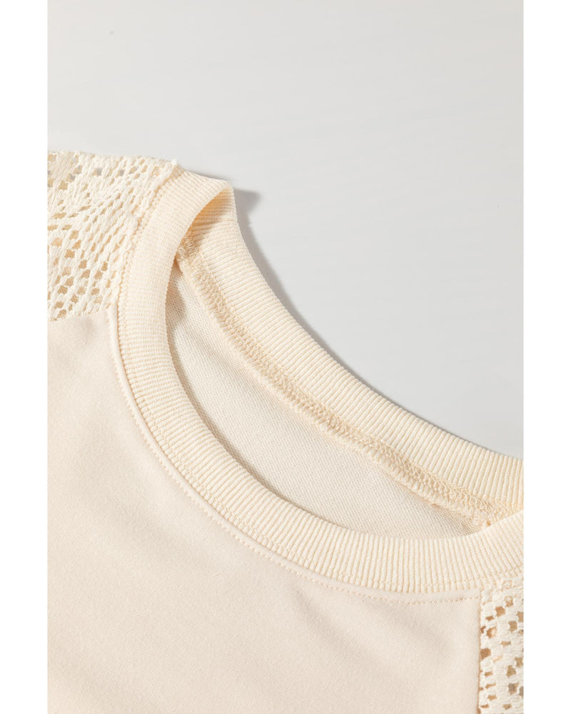 Jet Stream Lace Crochet Short Sleeve Round Neck T Shirt - M