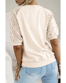 Jet Stream Lace Crochet Short Sleeve Round Neck T Shirt - S