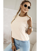 Jet Stream Lace Crochet Short Sleeve Round Neck T Shirt - S