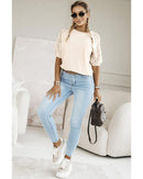 Jet Stream Lace Crochet Short Sleeve Round Neck T Shirt - S